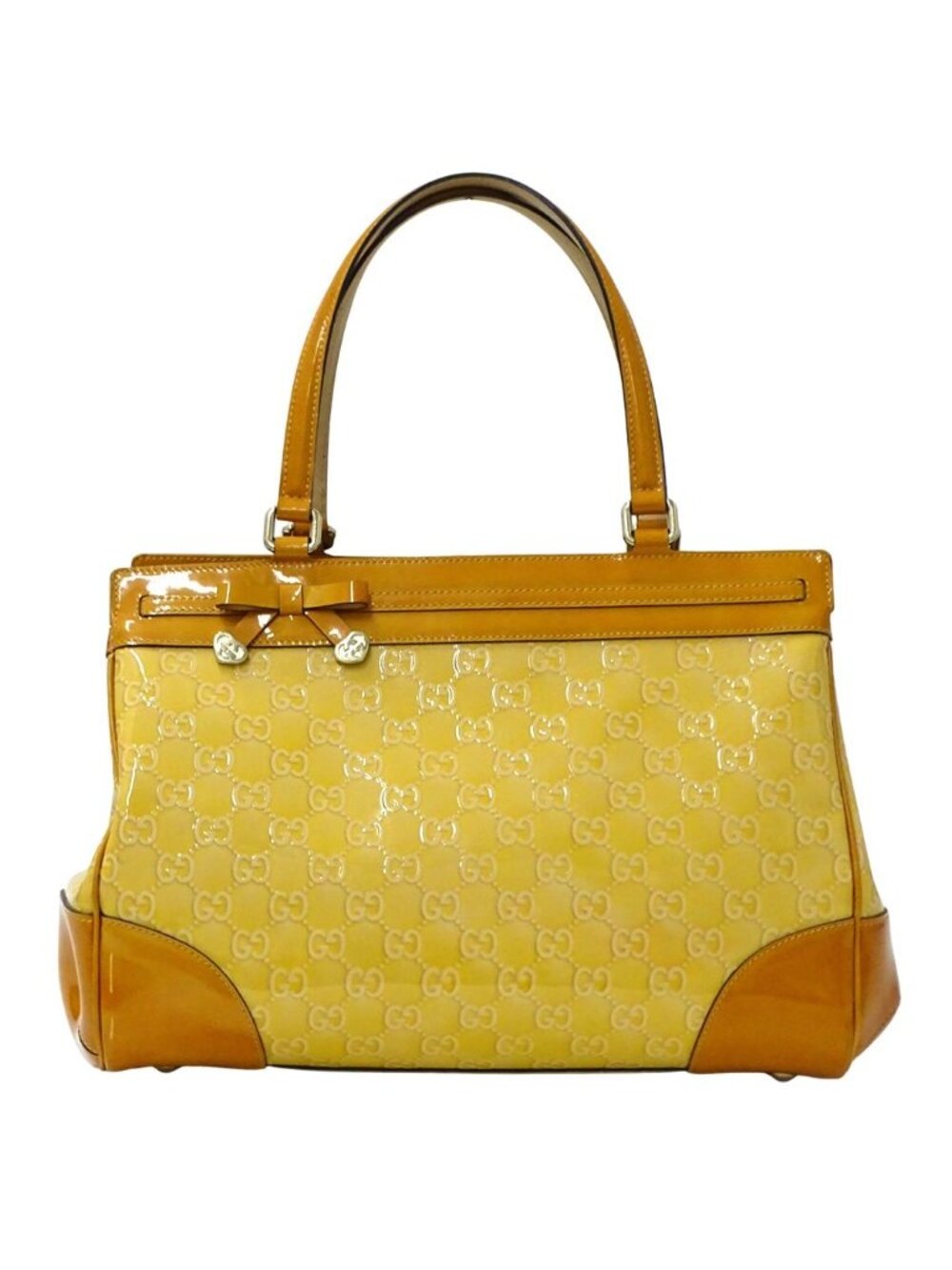 Gucci Mayfair GG Tote Patent Leather Beige Orange Yellow Ribbon Shoulder Bag